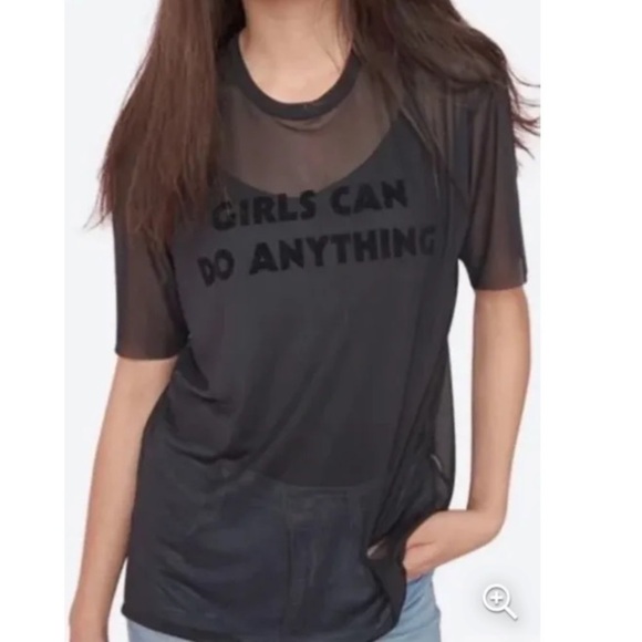 Garage Oversized Sheer Mesh Black Girls can do anything Velvet Spell Out SZ XS - Picture 10 of 10